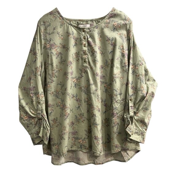 CJ Banks Top Women 2X Green Floral Tunic Peasant Boho Cottagecore Hippie Casual - Picture 1 of 7
